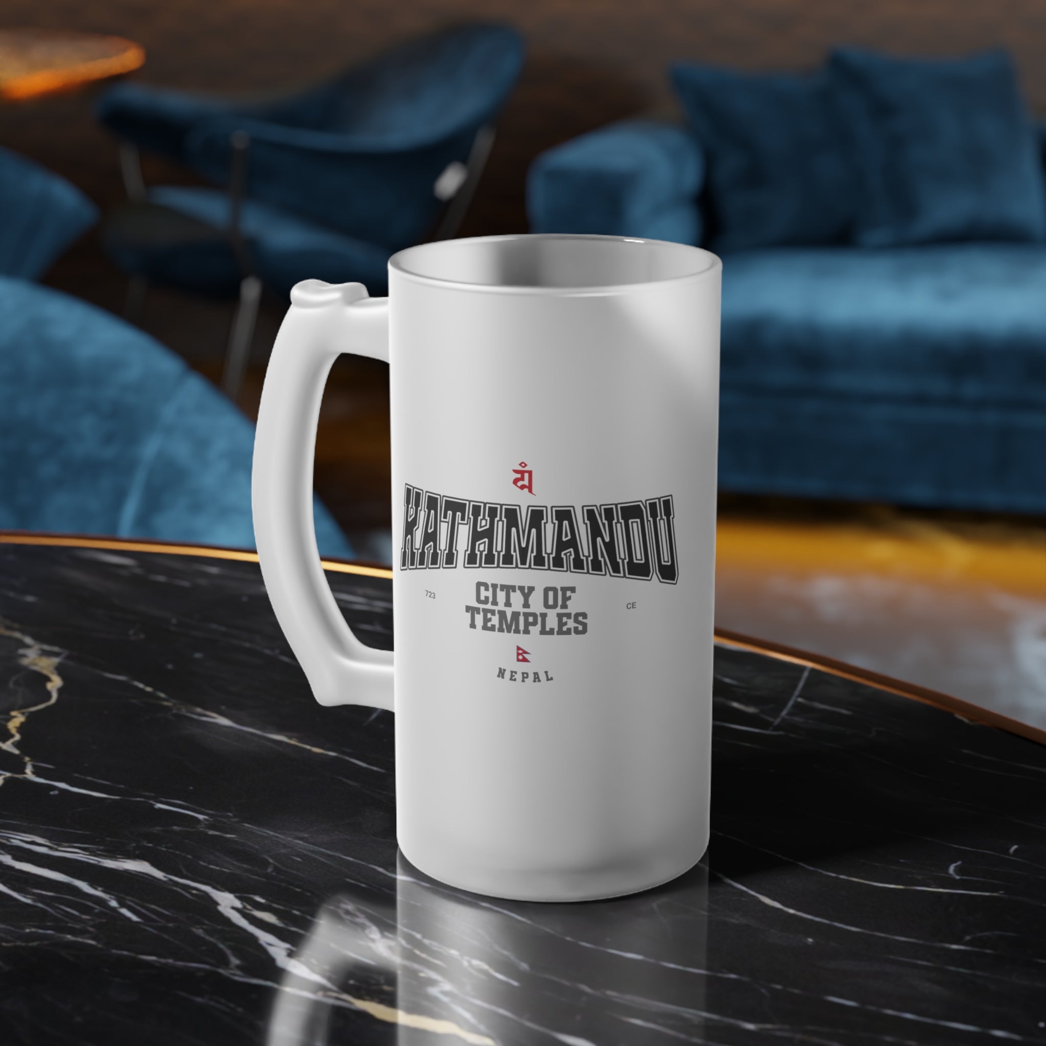 Kathmandu City of Temples Frosted Glass Beer Mug - Unique Gift for Beer Lovers