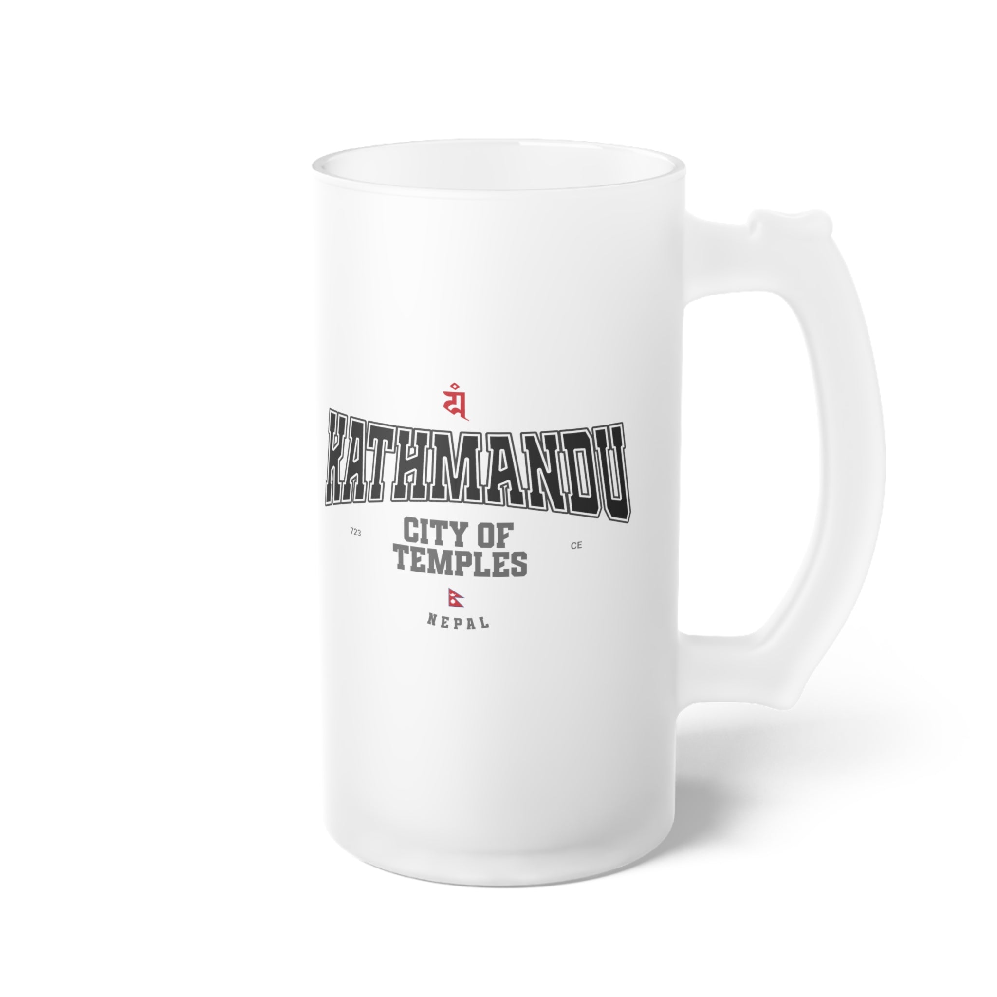 Kathmandu City of Temples Frosted Glass Beer Mug - Unique Gift for Beer Lovers