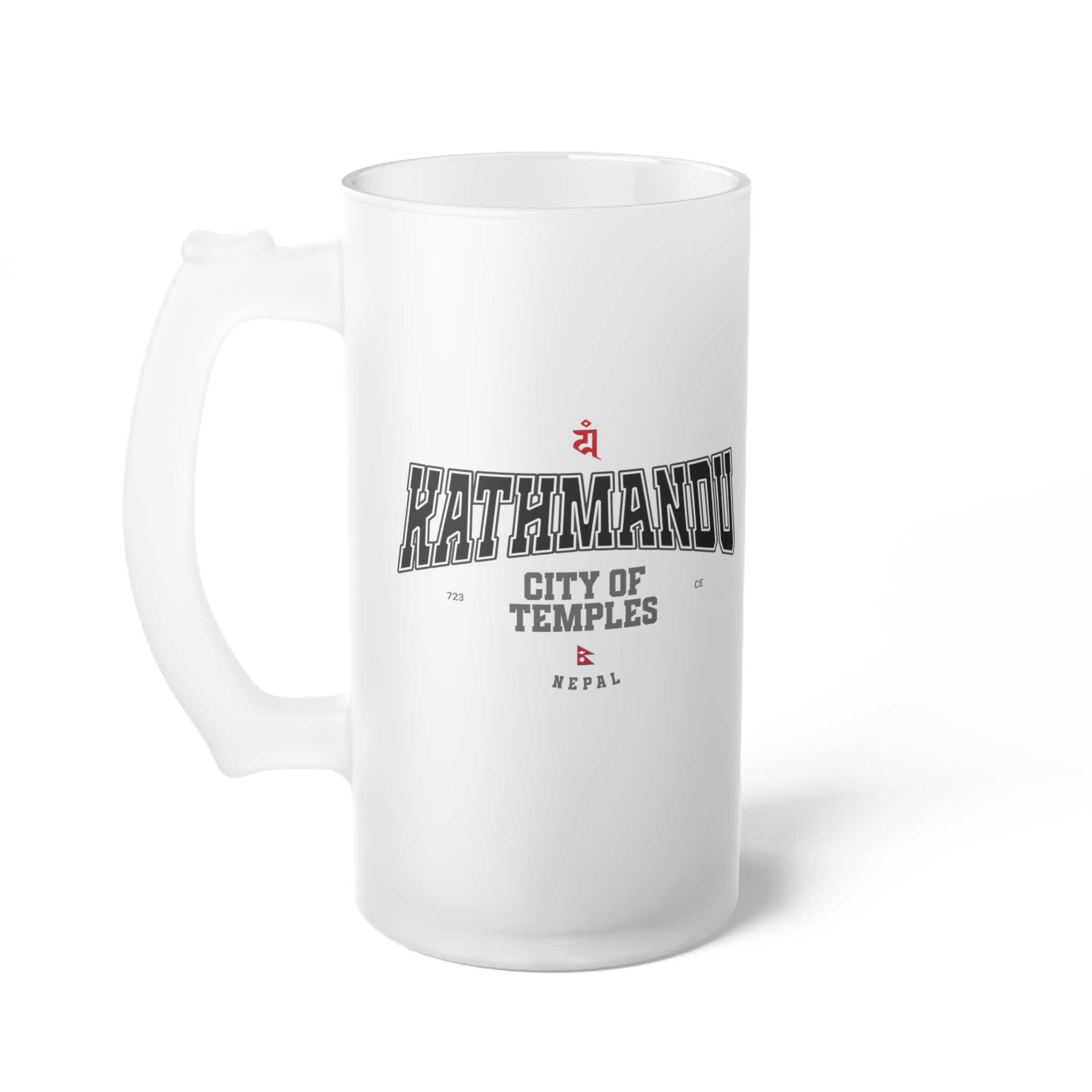 Kathmandu City of Temples Frosted Glass Beer Mug - Unique Gift for Beer Lovers