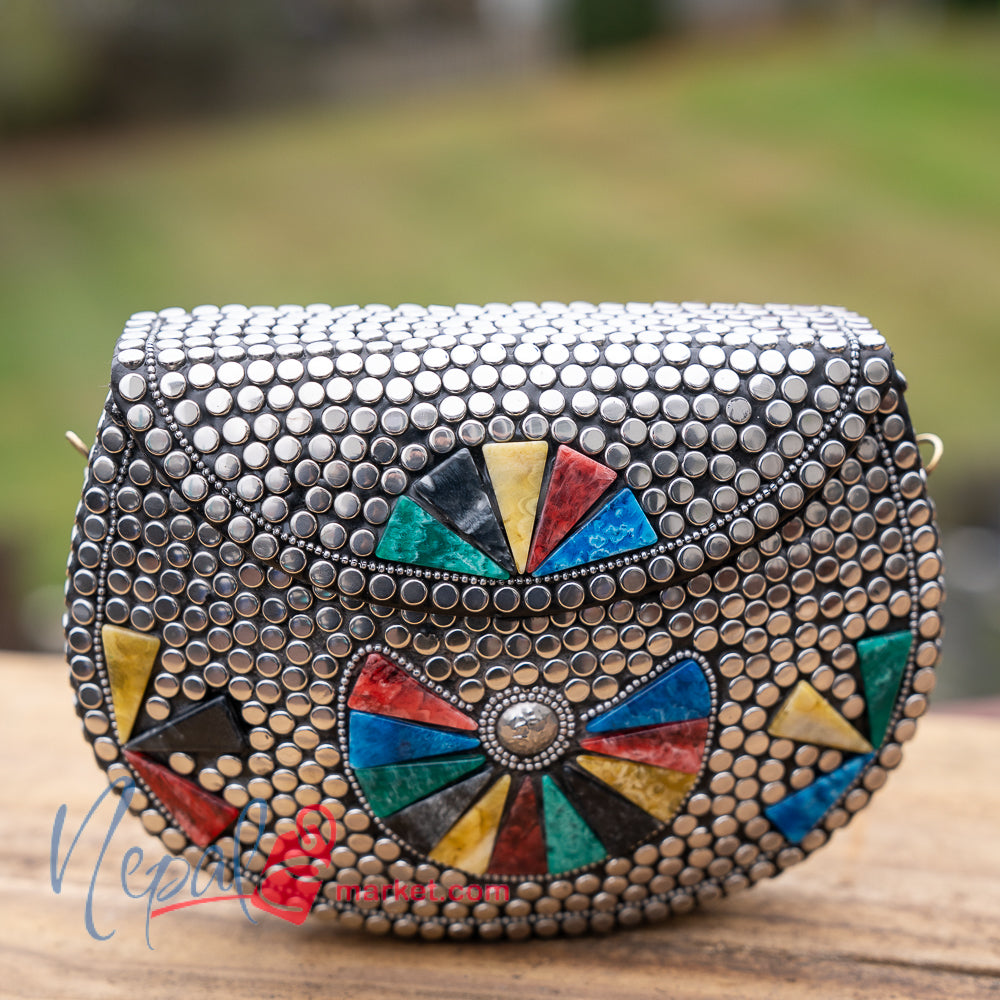 Nepali Handmade Metal Ladies Bag with stone Setting