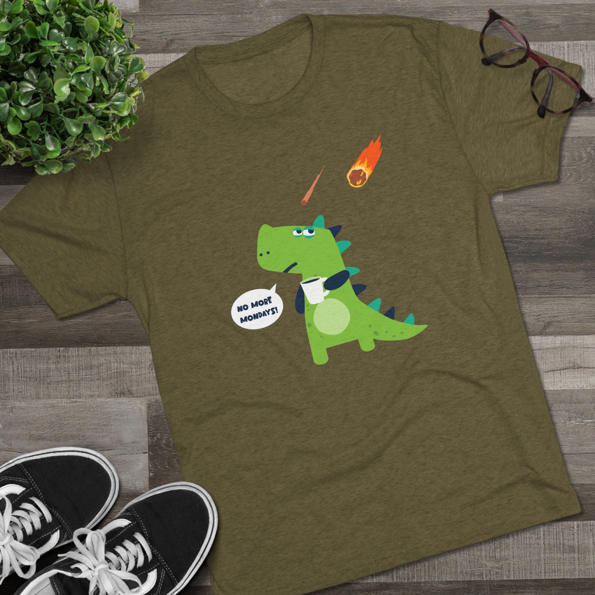 Funny Dinosaur Graphic Unisex Crew Tee - 'No More Mondays!'