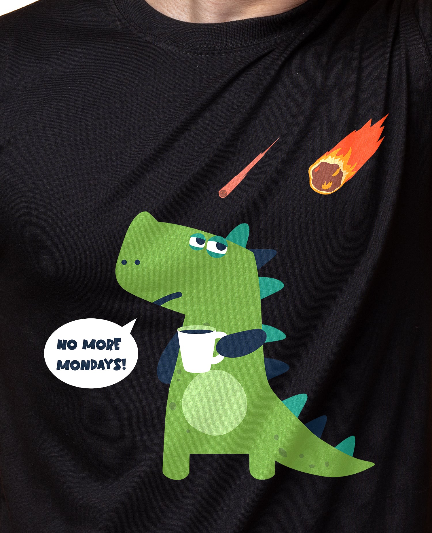 Funny Dinosaur Graphic Unisex Crew Tee - 'No More Mondays!'