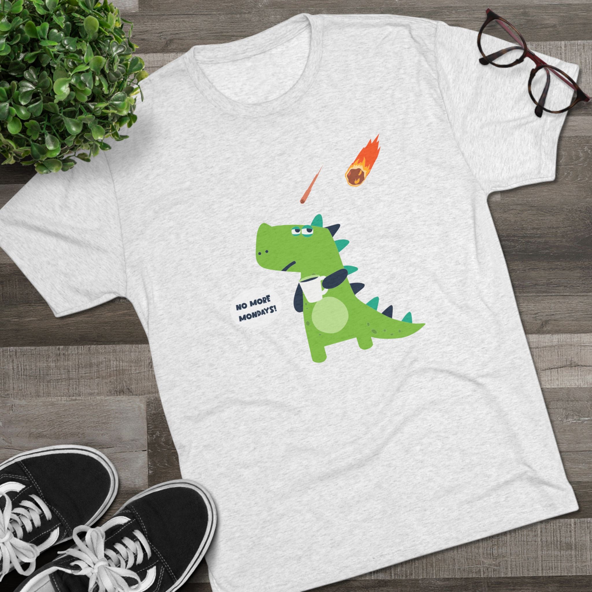 Funny Dinosaur Graphic Unisex Crew Tee - 'No More Mondays!'