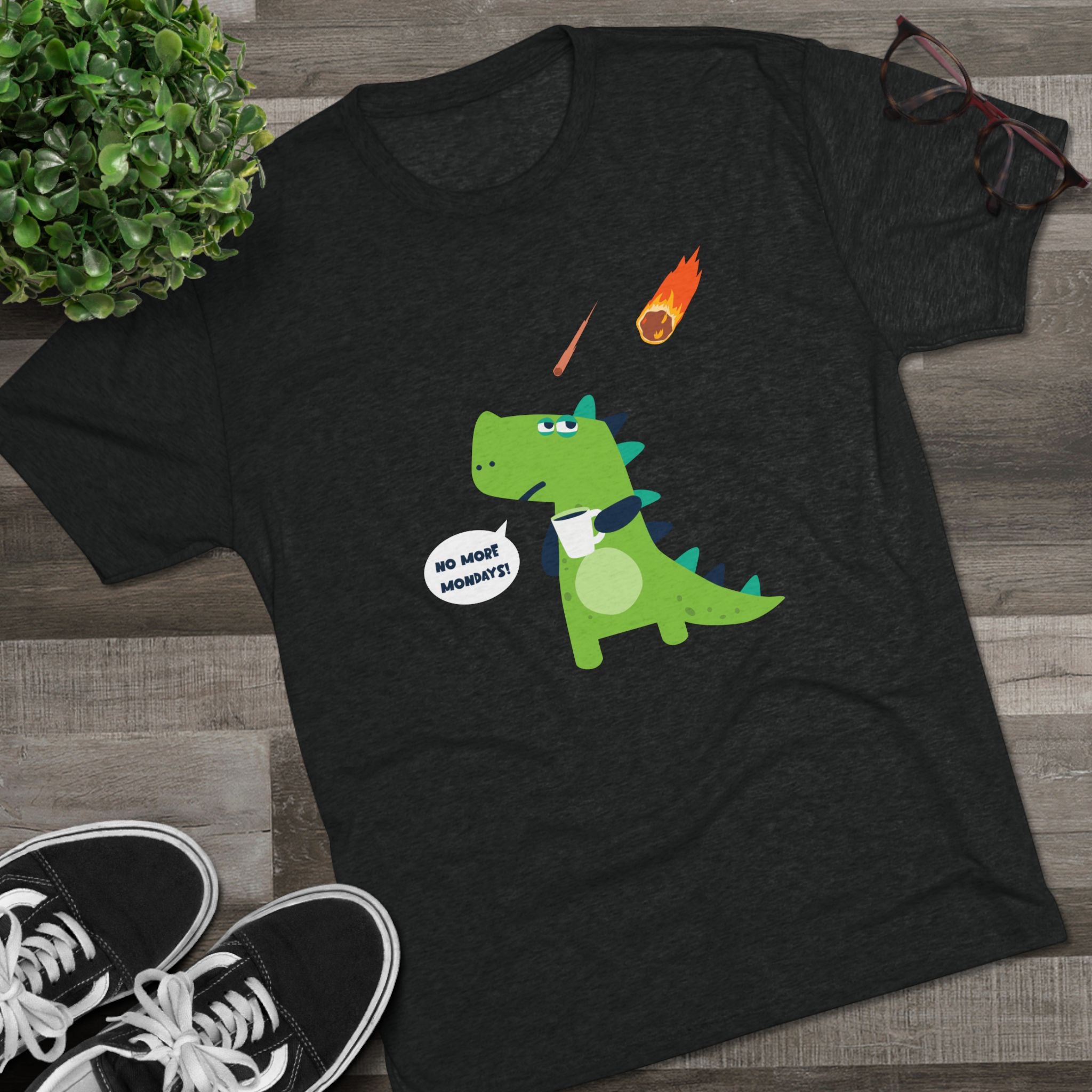 Funny Dinosaur Graphic Unisex Crew Tee - 'No More Mondays!'