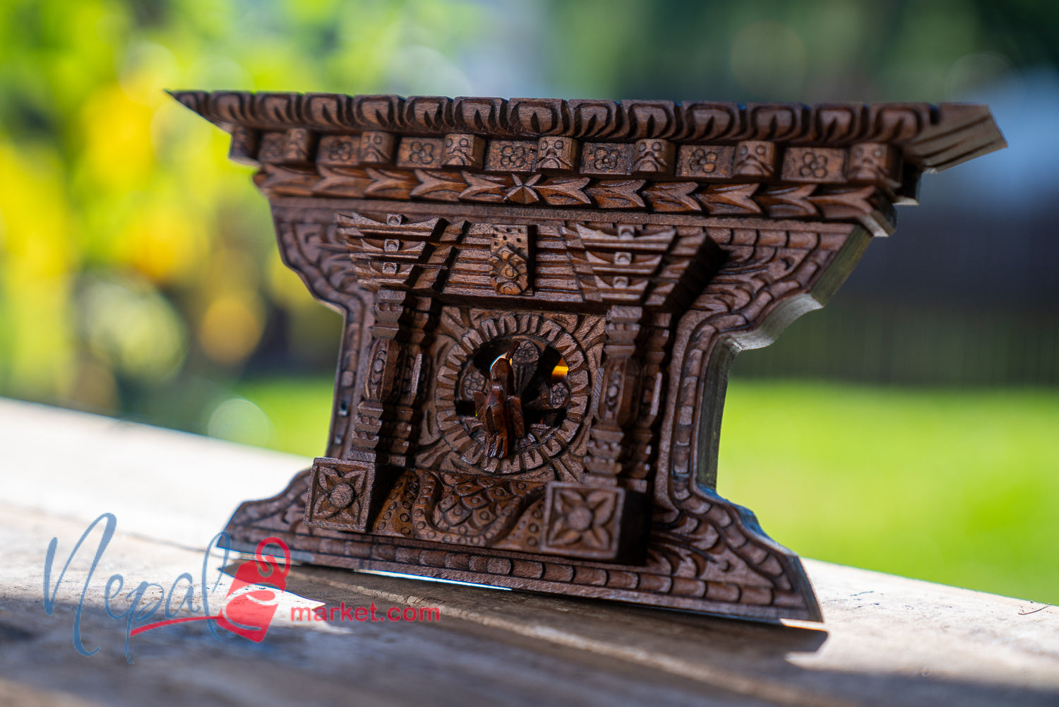 Nepali Wooden Handmade Jhya (window) with peacock 10in x 6in