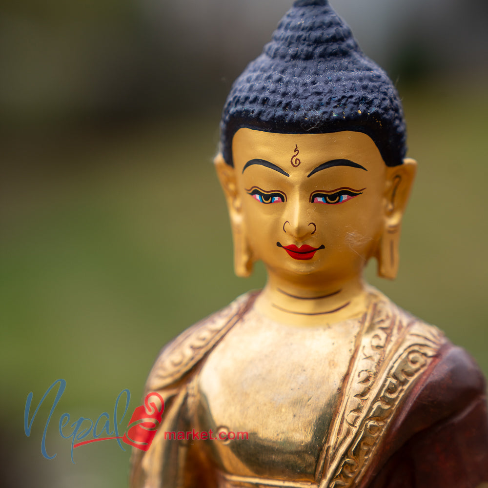 Handmade Medicine Buddha Statue, Premium Partly Gold Plated Finish, Face Painted