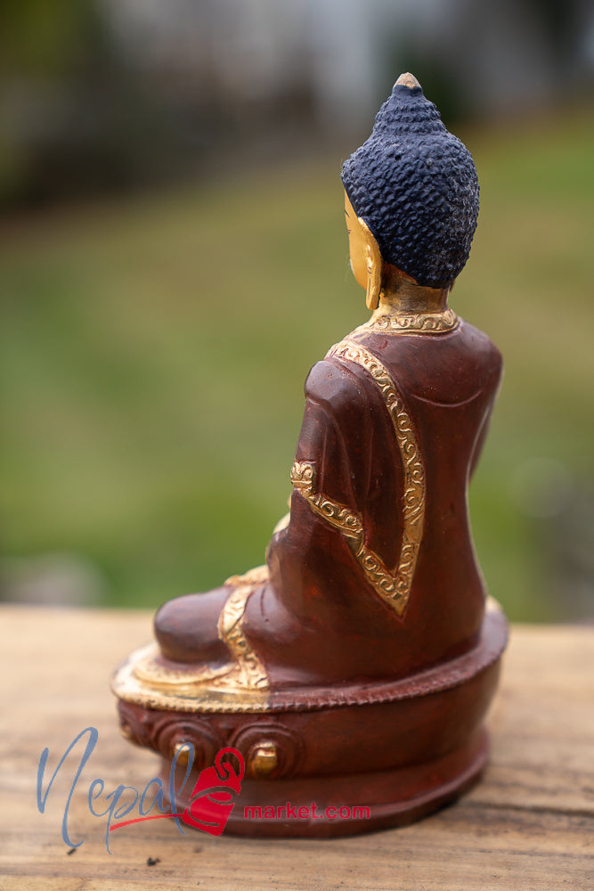 Handmade Medicine Buddha Statue, Premium Partly Gold Plated Finish, Face Painted