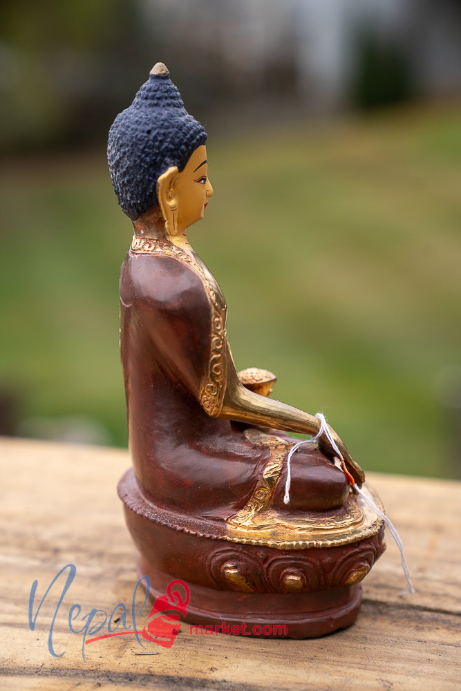 Handmade Medicine Buddha Statue, Premium Partly Gold Plated Finish, Face Painted