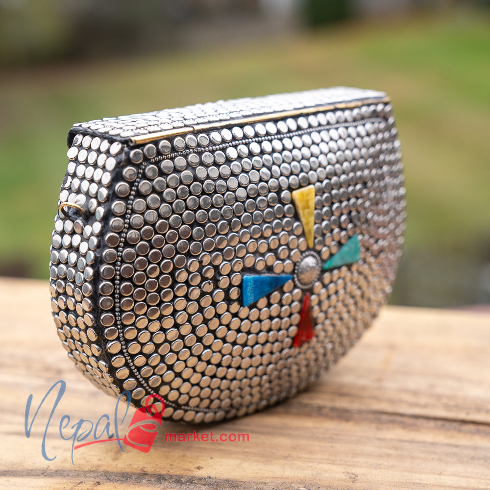 Nepali Handmade Metal Ladies Bag with stone Setting