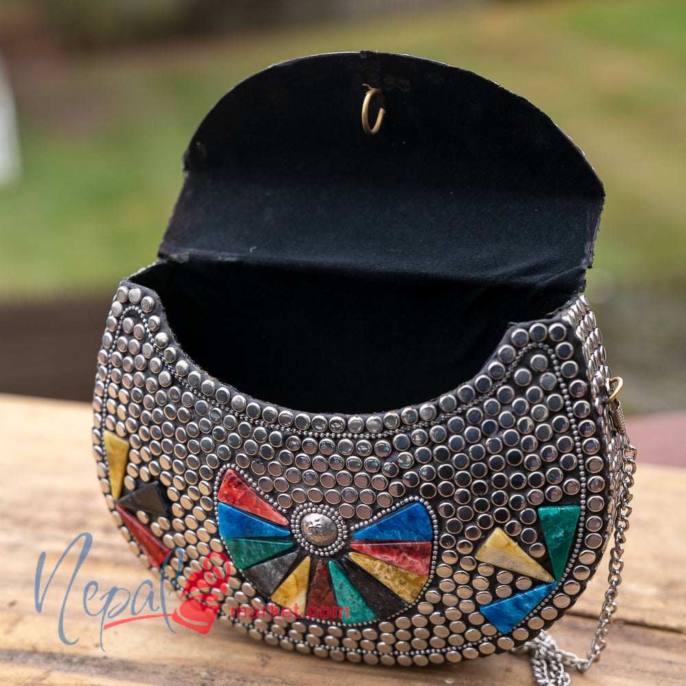 Nepali Handmade Metal Ladies Bag with stone Setting