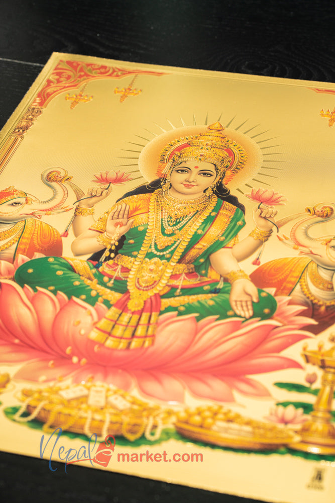 Goddess Laxmi, Gold Foil Decorative Poster 12x16 inch