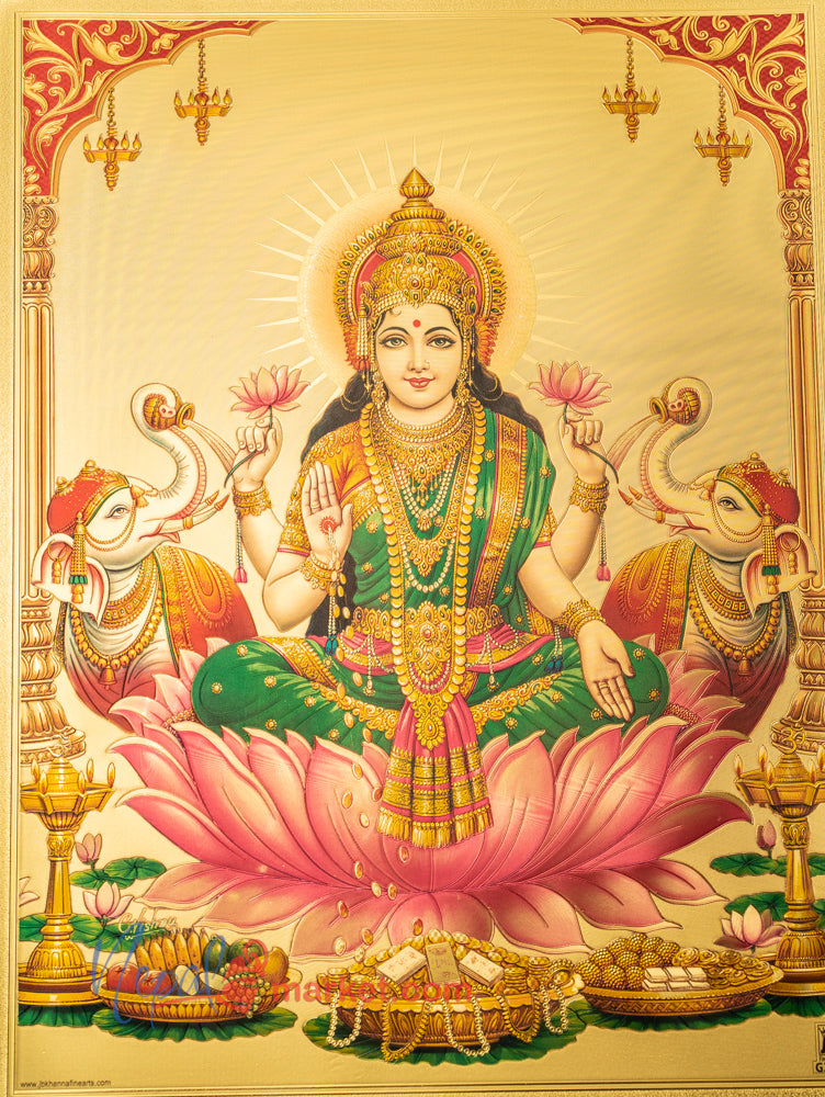 Goddess Laxmi, Gold Foil Decorative Poster 12x16 inch